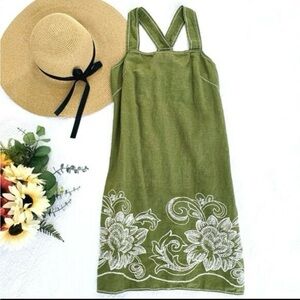 Max Studio Olive Green Embroidered Mini Sundress